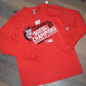 NEW Wisconsin Badgers Basketball Big Ten Champs 2022 LS Tee Shirt Top G78 Medium